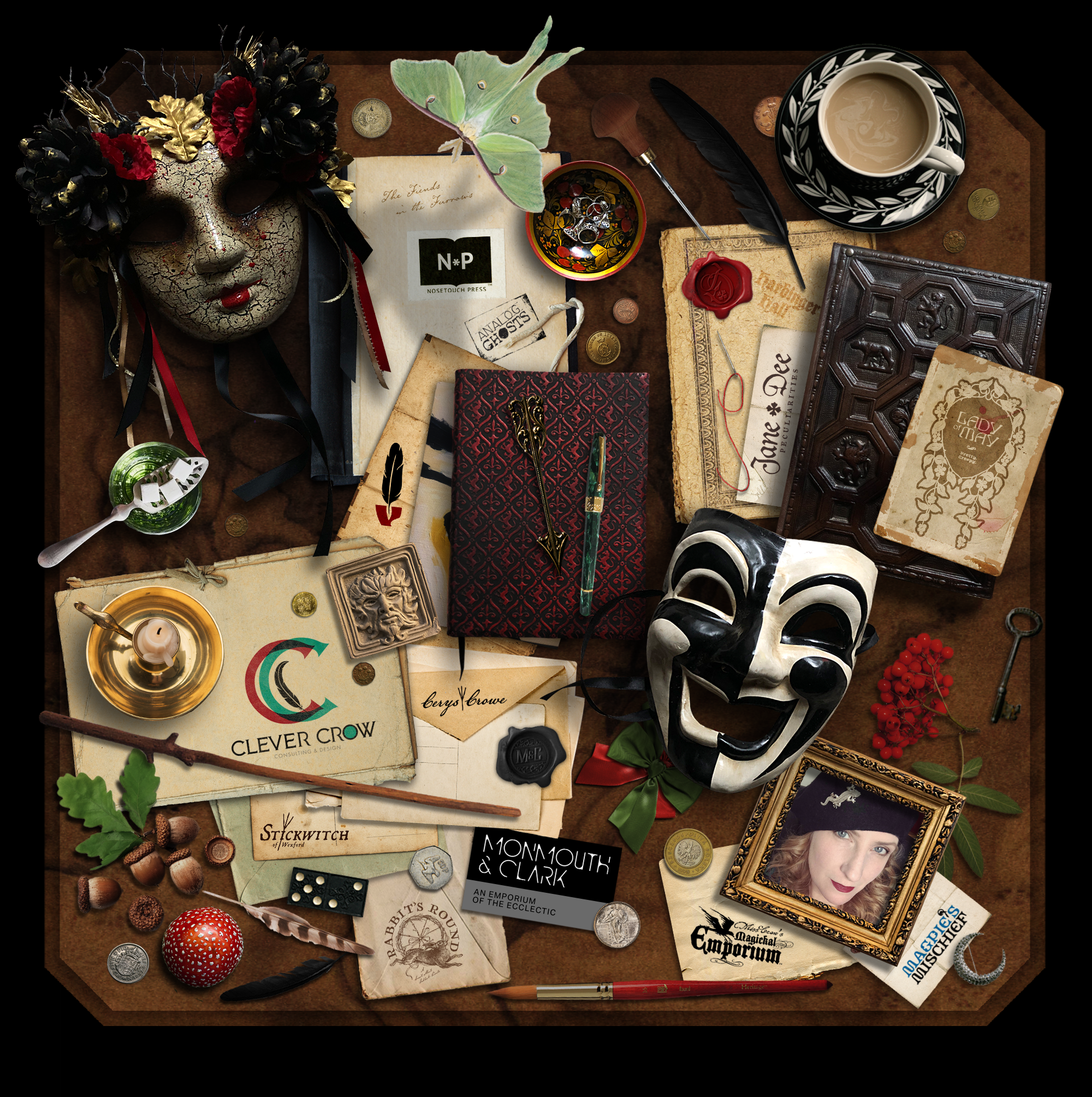 Image of a table covered in old letters and other miscellaneous items.